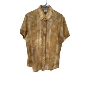 K.O'S Men's Button Down Short Sleeve‎ Shirt Abstract Print Gold Size XL